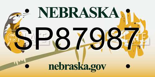 SP87987 Nebraska License Plate