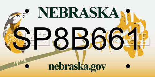 SP8B661 Nebraska License Plate