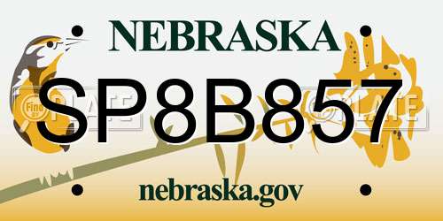 SP8B857 Nebraska License Plate