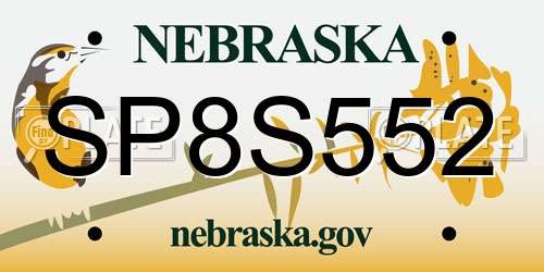 SP8S552 Nebraska License Plate