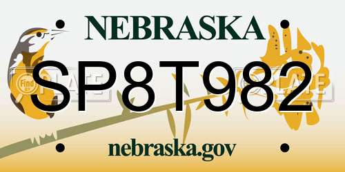 SP8T982 Nebraska License Plate