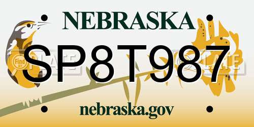 SP8T987 Nebraska License Plate