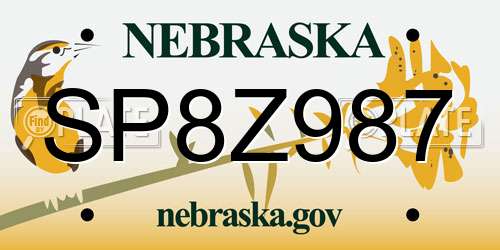 SP8Z987 Nebraska License Plate
