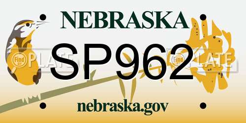 SP962 Nebraska License Plate