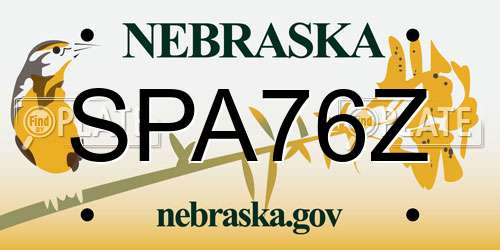 SPA76Z Nebraska License Plate