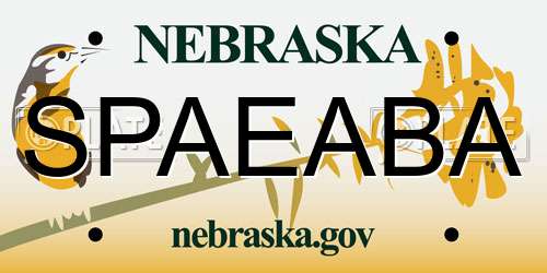 SPAEABA Nebraska License Plate
