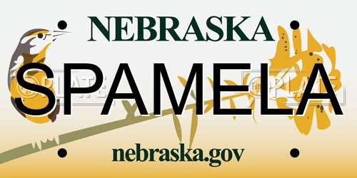 SPAMELA Nebraska License Plate