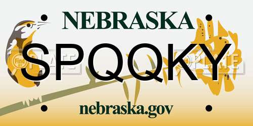 SPQQKY Nebraska License Plate