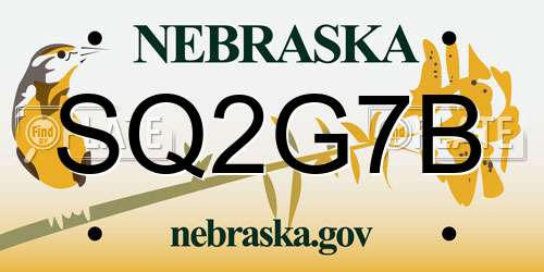 SQ2G7B Nebraska License Plate