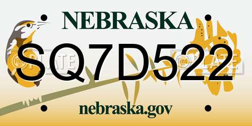 SQ7D522 Nebraska License Plate