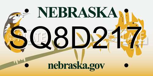 SQ8D217 Nebraska License Plate