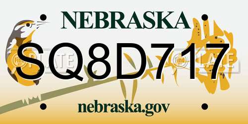 SQ8D717 Nebraska License Plate