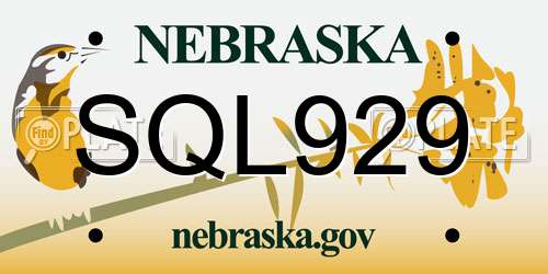 SQL929 Nebraska License Plate