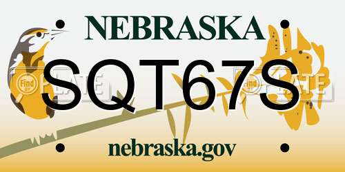 SQT67S Nebraska License Plate