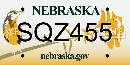 SQZ455 Nebraska License Plate