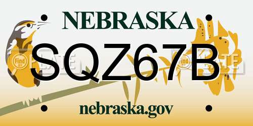 SQZ67B Nebraska License Plate