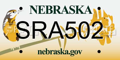 SRA502 Nebraska License Plate