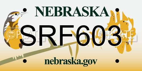 SRF603 Nebraska License Plate