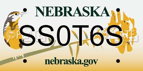 SS0T6S Nebraska License Plate