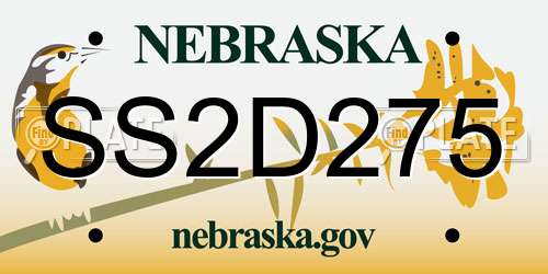 SS2D275 Nebraska License Plate