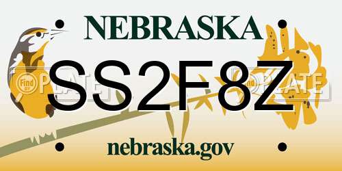 SS2F8Z Nebraska License Plate