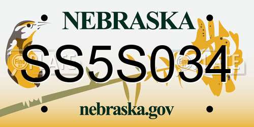SS5S034 Nebraska License Plate