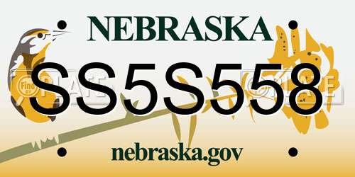 SS5S558 Nebraska License Plate
