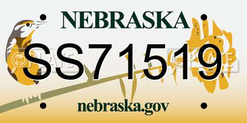 SS71519 Nebraska License Plate