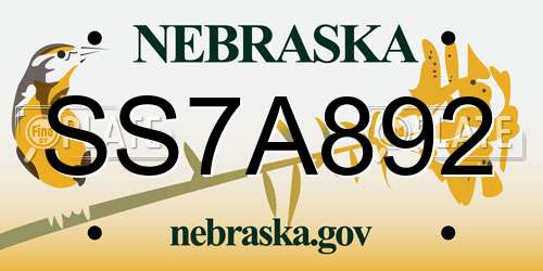 SS7A892 Nebraska License Plate