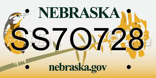 SS7O728 Nebraska License Plate