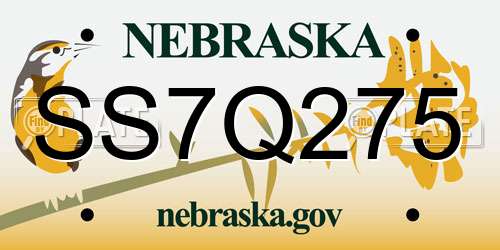 SS7Q275 Nebraska License Plate