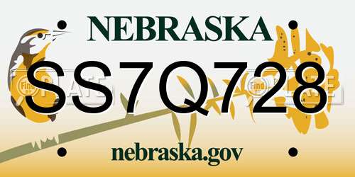 SS7Q728 Nebraska License Plate