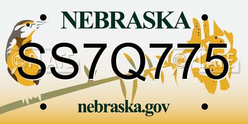 SS7Q775 Nebraska License Plate