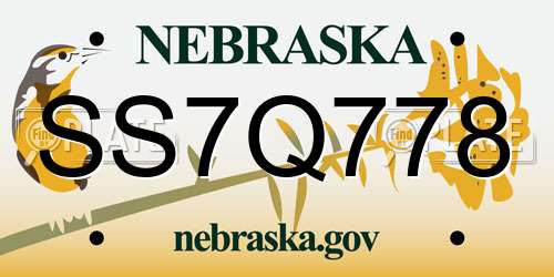 SS7Q778 Nebraska License Plate