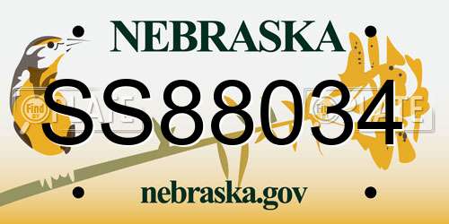 SS88034 Nebraska License Plate