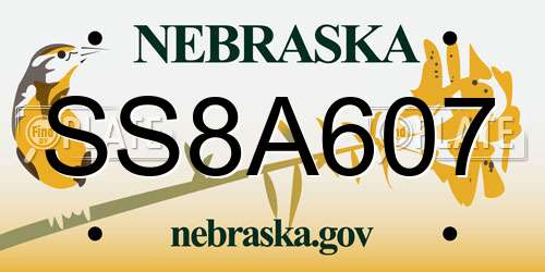 SS8A607 Nebraska License Plate