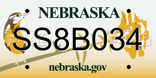 SS8B034 Nebraska License Plate