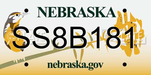 SS8B181 Nebraska License Plate