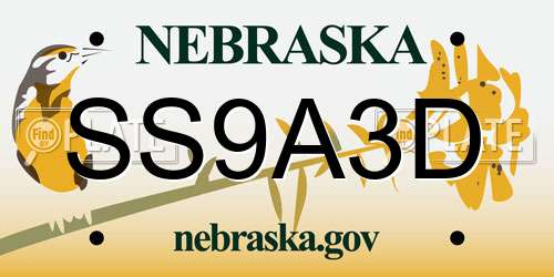 SS9A3D Nebraska License Plate