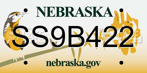 SS9B422 Nebraska License Plate