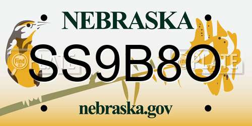 SS9B8O Nebraska License Plate