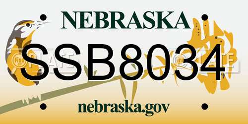 SSB8034 Nebraska License Plate