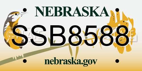 SSB8588 Nebraska License Plate