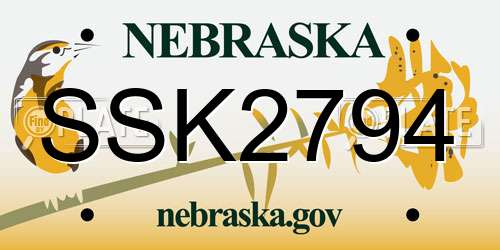 SSK2794 Nebraska License Plate