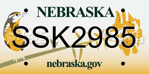 SSK2985 Nebraska License Plate
