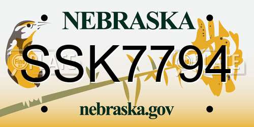 SSK7794 Nebraska License Plate