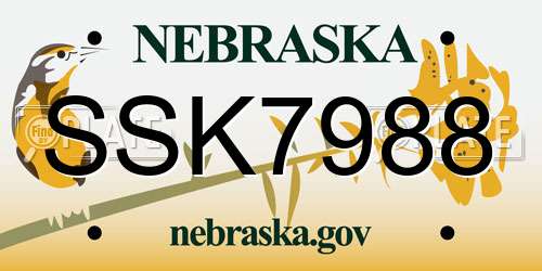 SSK7988 Nebraska License Plate