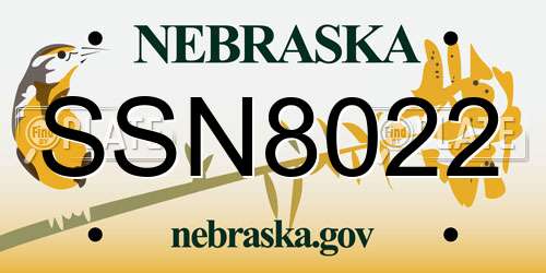 SSN8022 Nebraska License Plate