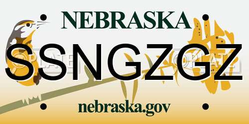 SSNGZGZ Nebraska License Plate