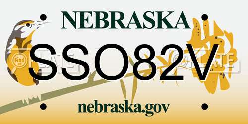 SSO82V Nebraska License Plate